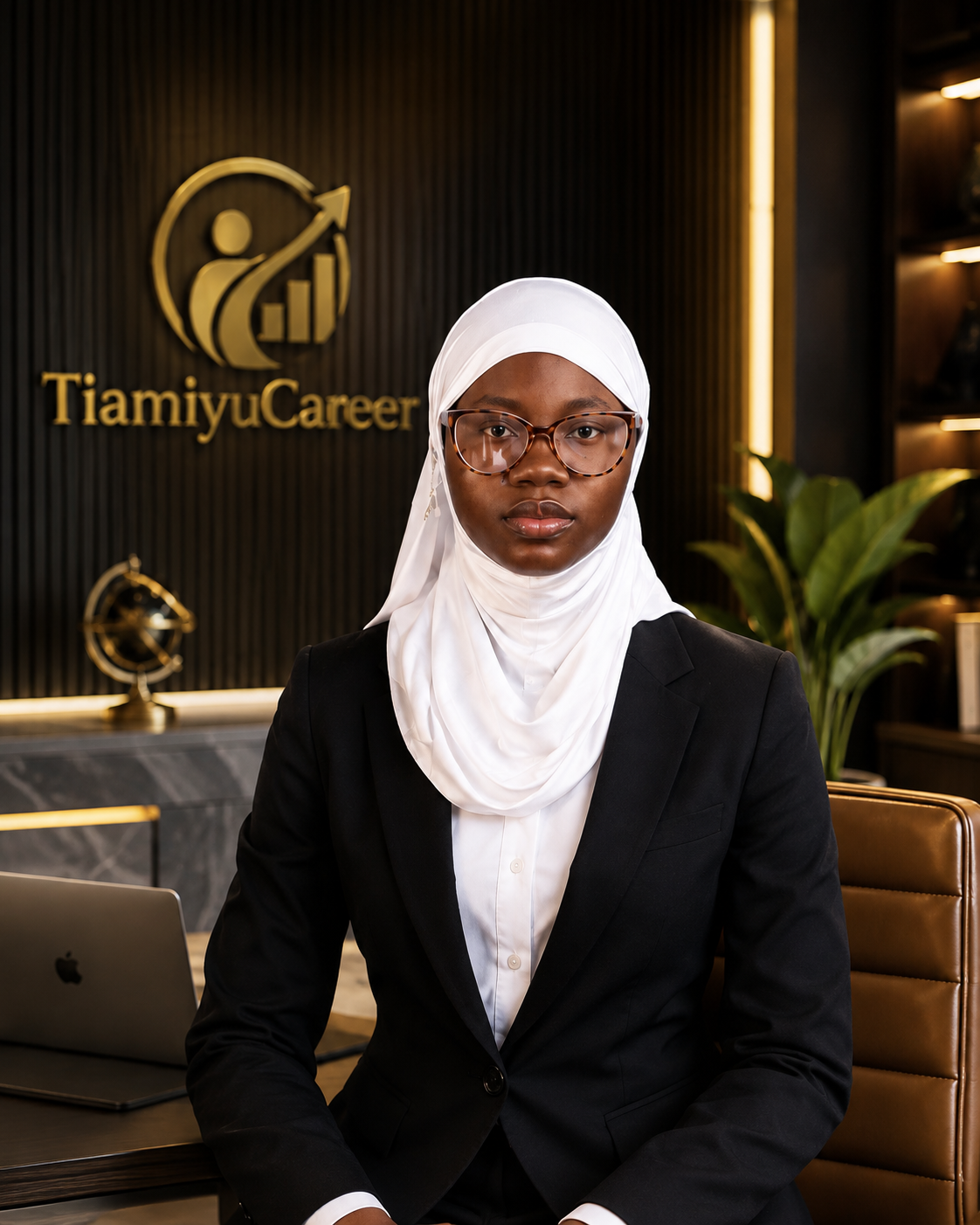 Founder of TiamiyuCareer seated at her office desk